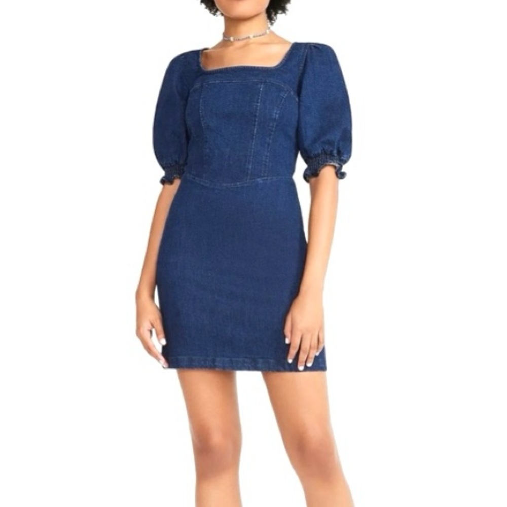 BETSEY JOHNSON Corset Dress Denim Puff Sleeve Mini Blue Medium Retro Y2K Indie